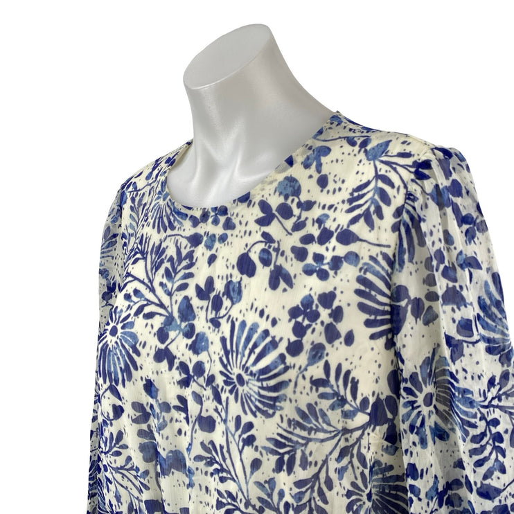 Aqua Women's Blue Floral Ruffled Tiered Long Sleeve Mini Flare A-Line Dress XL
