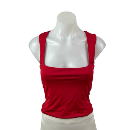 Princess Polly Women's Red Square Neck Sleeveless Slim Fit Crop Tank Top Size 6