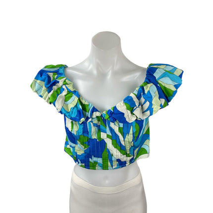 Anthropologie Maeve Abstract Multicolor Ruffle Off Shoulder Crop Blouse Top Sz S