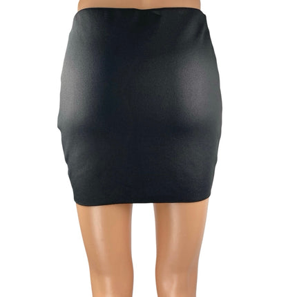 Zara Women's Black Metallic Faux Vegan Leather Mini Pencil Bodycon Skirt Size S