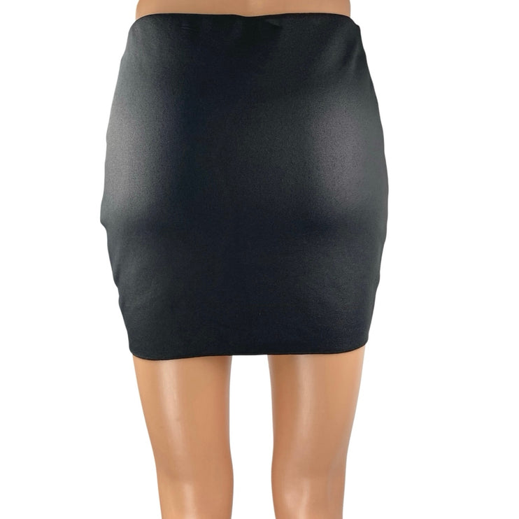 Zara Women's Black Metallic Faux Vegan Leather Mini Pencil Bodycon Skirt Size S