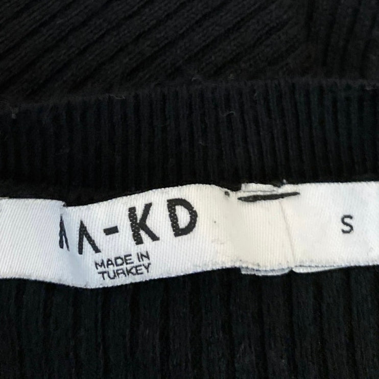 NA-KD Women's Black Rib Knit Long Sleeve Crew Neck Slim Fit Sweater Top Size S