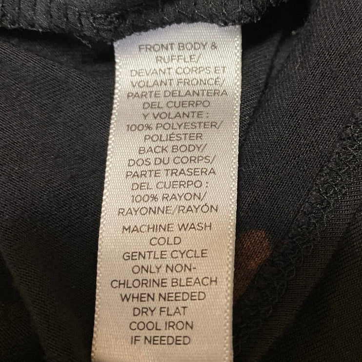 Ann Taylor LOFT Black Floral Short Flutter Sleeve Crew Neck Blouse Top Size S