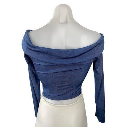 Edikted Women's Blue Off The Shoulder Knit Long Sleeve Blouse Crop Top Size S