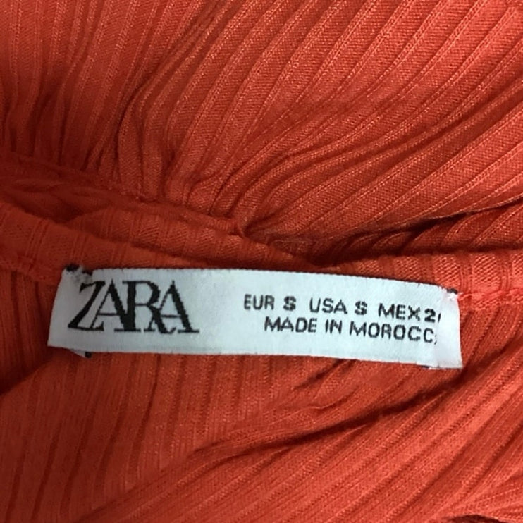 Zara Women's Orange Sleeveless Stretch Scoop Neck Ruffle A Line Midi Dress Sz S