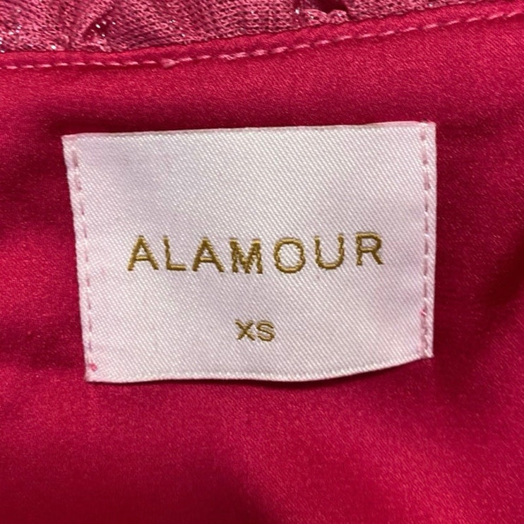 Alamour The Label Pink Velvet Velour Sleeveless Ruffle Camisole Crop Tank Top XS