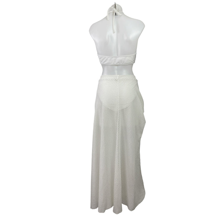 Womens White Crochet Cutout One Piece Swimsuit & Skirt Cover Up Co-ords Set Sz M
