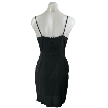 Yumi Kim Black 100% Silk Sleeveless V Neck Drape Cami Mini Sheath Dress Size XS