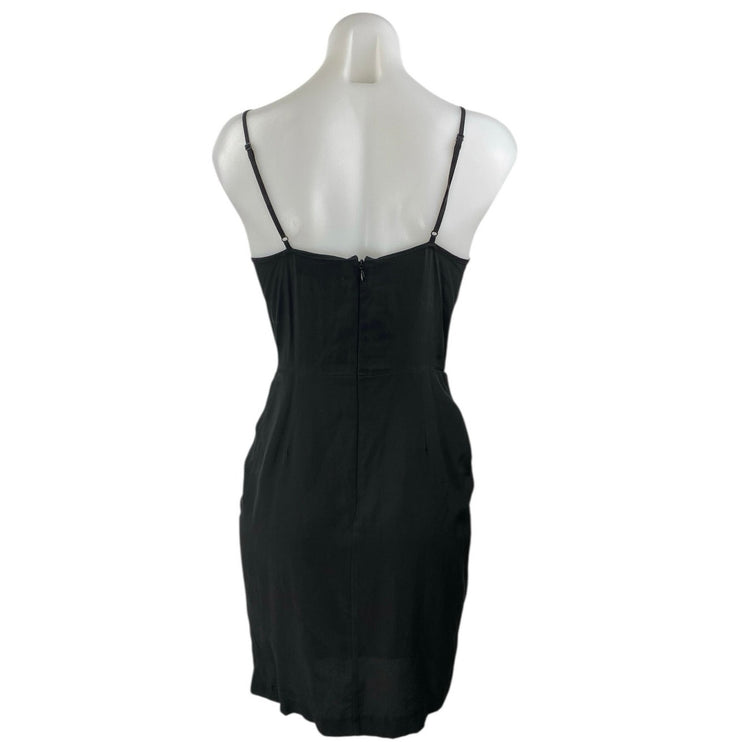 Yumi Kim Black 100% Silk Sleeveless V Neck Drape Cami Mini Sheath Dress Size XS
