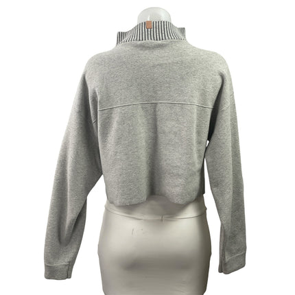 Lunya Cozy Women's Gray Cotton Silk Rib 1/4 Zip Pullover Cropped Sweater Size S