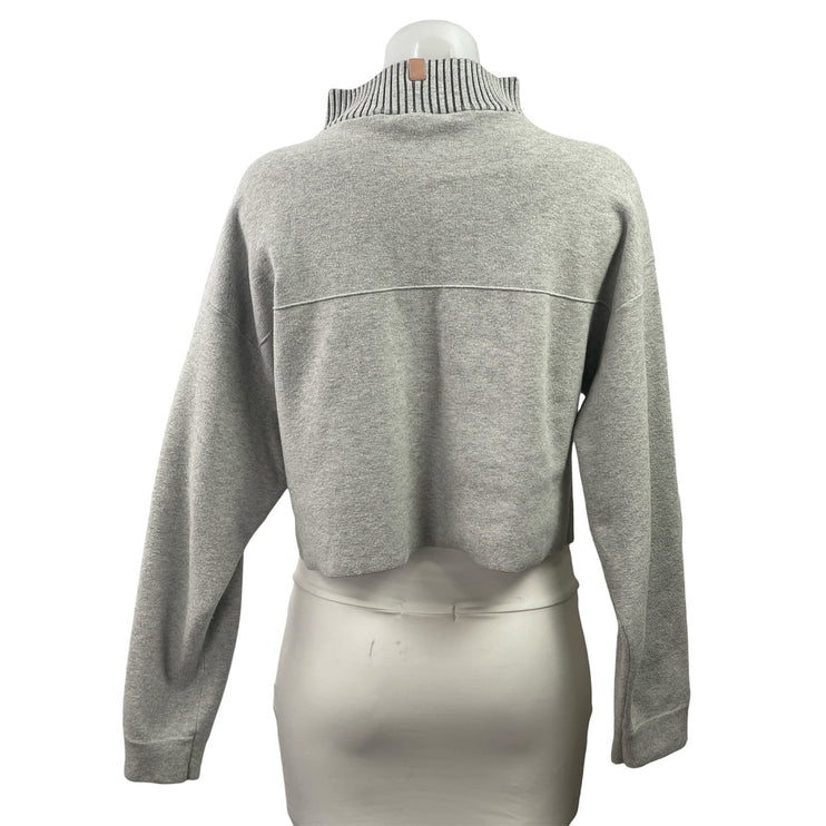 Lunya Cozy Women's Gray Cotton Silk Rib 1/4 Zip Pullover Cropped Sweater Size S