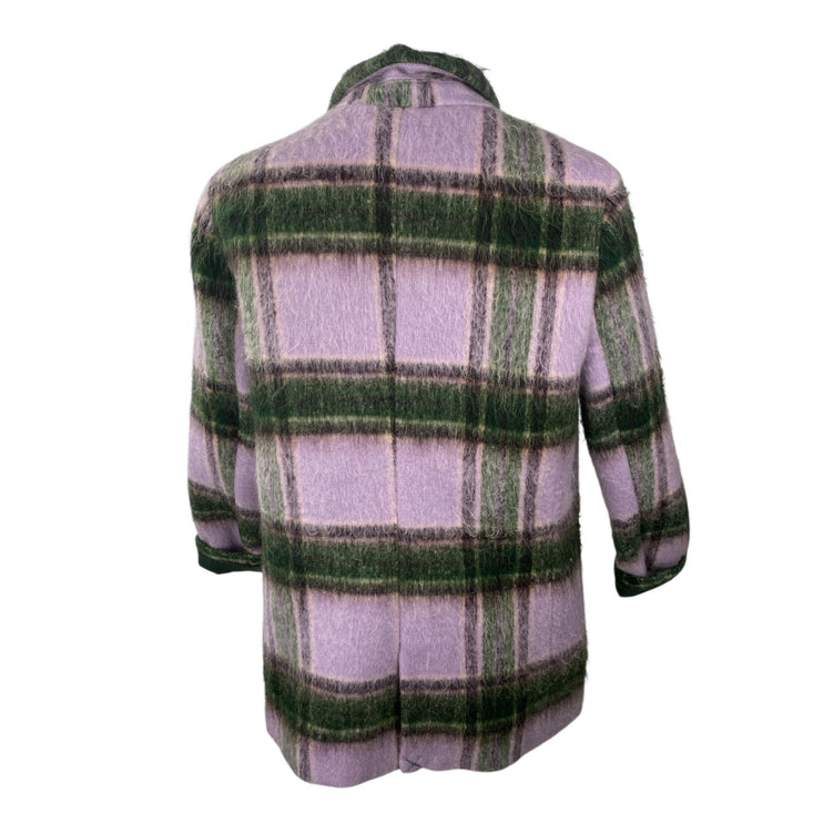 By Malina Women's Multicolor Wool Plaid Check Long Sleeve Pea Coat Jacket Size M