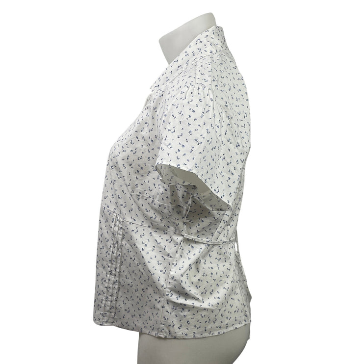 Hollister Womens White Short Sleeves Floral Button Down Shirt Blouse Top Sz XXL