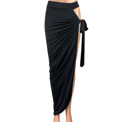 Oh Polly Black Cutout Tie High Waisted Drape Asymmetric Pencil Maxi Skirt Size 0