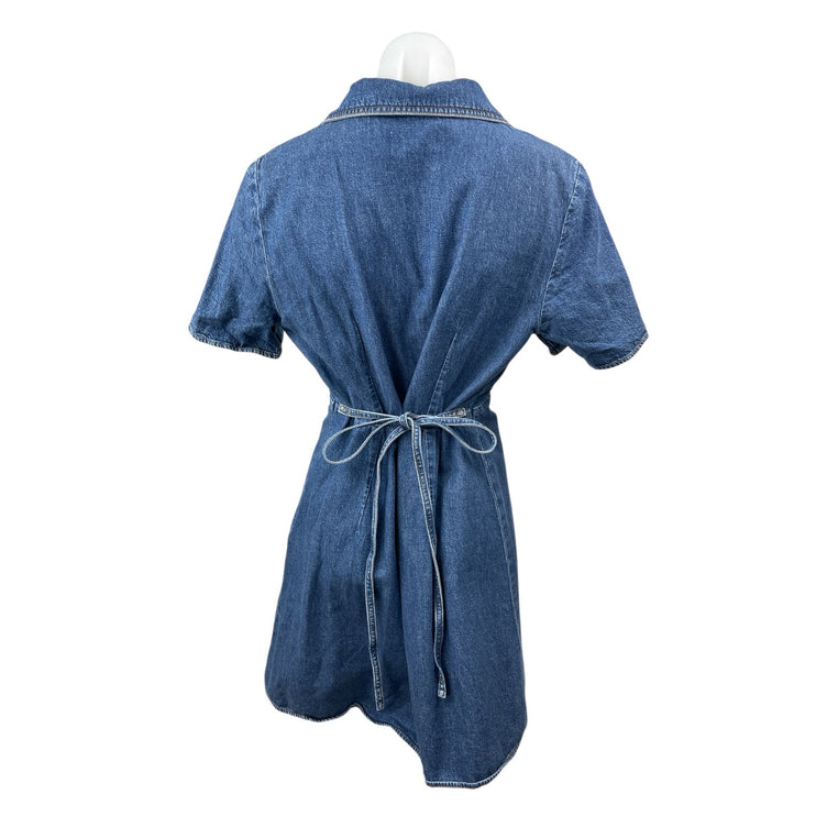 & Other Stories Womens Blue Denim Belted Short Sleeve Mini Flare A-Line Dress 10