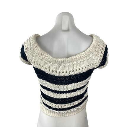 Intermix Yulani Striped Crochet Off Shoulder Short Sleeve Crop Blouse Top Size S
