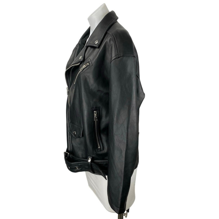 NEW Topshop Women's Black Faux Vegan Leather Zip Up Long Sleeve Moto Jacket Sz 4