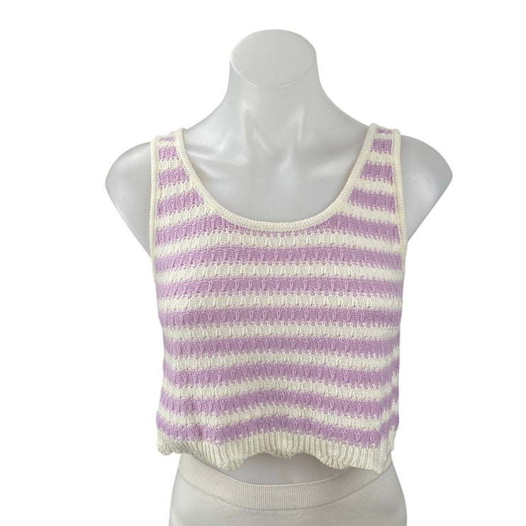 Willow & Wind Purple Lilac Striped Crop Tank Top Cardigan 2 Piece Set Size M