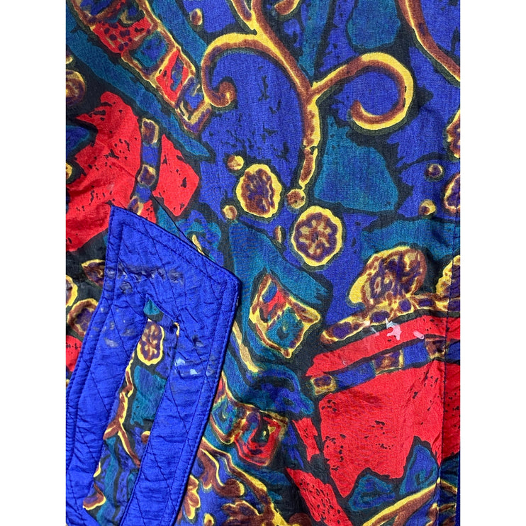 Vintage Sports Accent Blue Floral Geometric Full Zip Windbreaker Jacket Size S