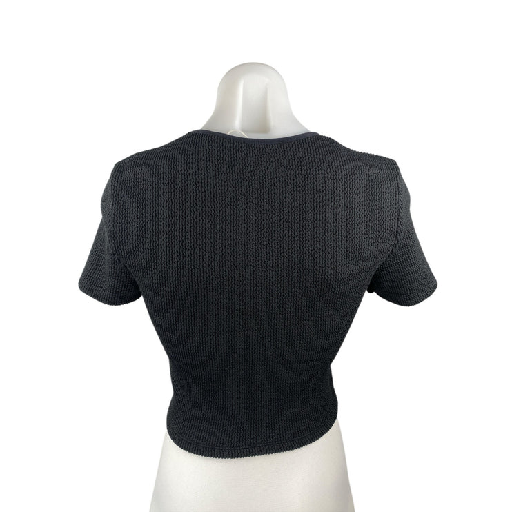 Zara Black Ribbed Knit Crew Neck Short Sleeve Crop Baby Tee Basic T-Shirt Top M