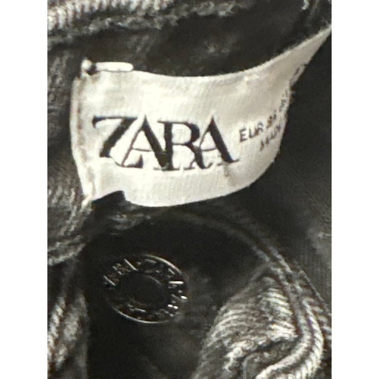 Zara Women's Black High Rise Slim Flared Bootcut Raw Crop Denim Jeans Size 4