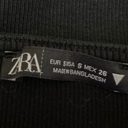 Zara Women's Black Long Sleeve Ribbed Knit Square Neck Sweater Crop Top Size S