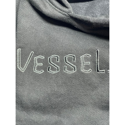 Vessel Unisex Black Embroidered Patchwork Long Sleeve Hoodie Sweatshirt Top Sz M