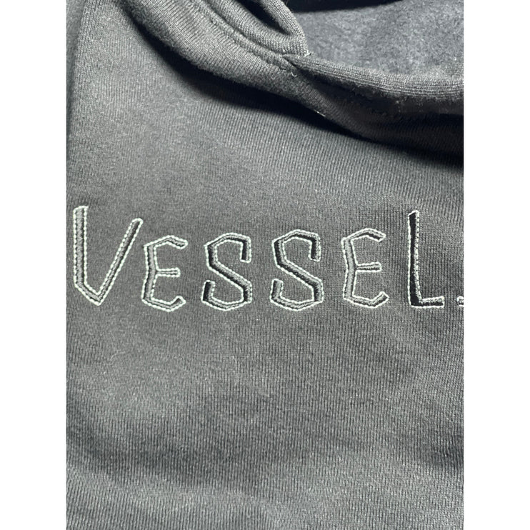 Vessel Unisex Black Embroidered Patchwork Long Sleeve Hoodie Sweatshirt Top Sz M