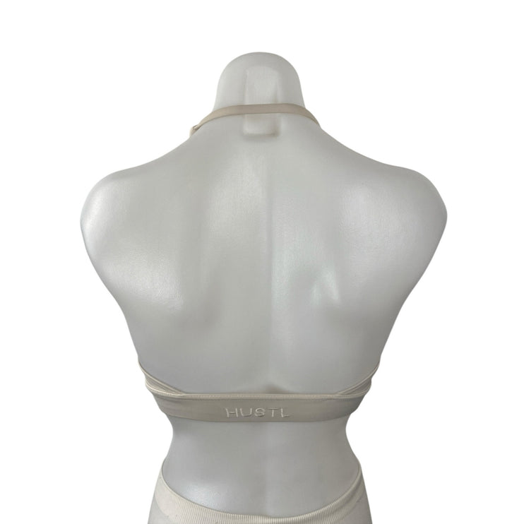 HUSTL White Halter Sleeveless Yoga Athletic Activewear Tank Sports Bra Top Sz XS
