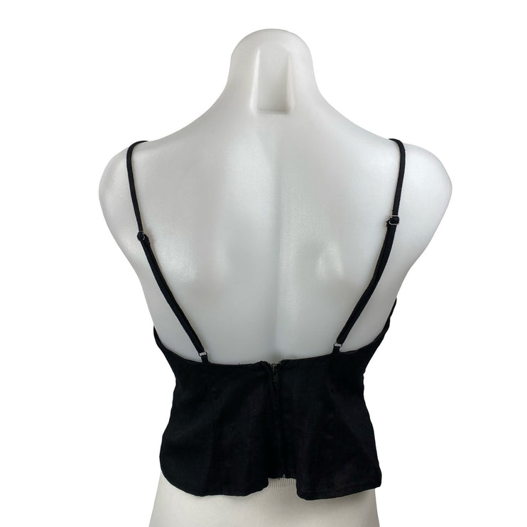 Reformation Evette Black 100% Linen V Neck Sleeveless Cami Tank Crop Top Size 2