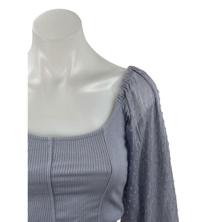 Urban Outfitters Cynthia Blue Clip Dotted Sleeve Square Neck Crop Blouse Top M