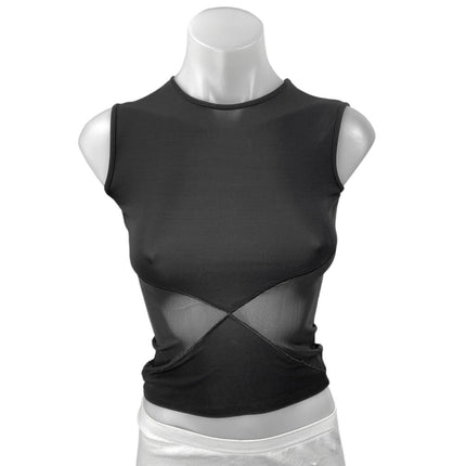 Miaou Women's Black Sleeveless High Neck Cutout Sheer Mesh Crop Tank Top Sz XXS