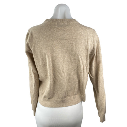 Old Navy Women's Beige Long Sleeve Crewneck Button Up Cardigan Sweater Top Sz M