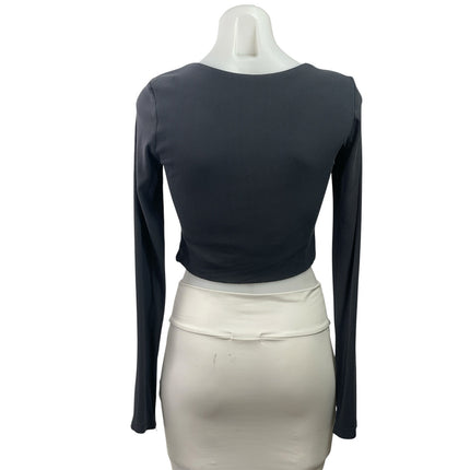 White Fox Women's Dark Gray Ribbed Knit Full Zip Long Sleeve Crop Top Size L