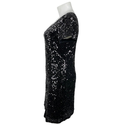 Maner Women's Black Sequin V Neck Short Sleeve Mini Sheath Bodycon Dress Sz XL