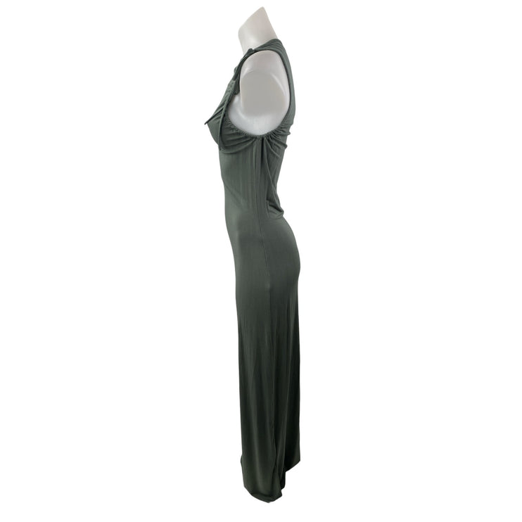 Motel Elinor Women's Green Ruched Sleeveless Mock Neck Tie Maxi Bodycon Dress M