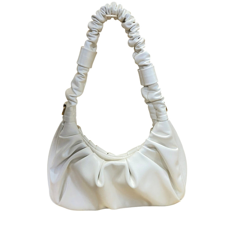 Petite Simone Off White Pleated Faux Leather Vegan Tote Hobo Crescent Handbag OS