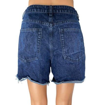 WeWoreWhat Women's Blue Frayed Raw Hem High Waist Denim Jeans Bermuda Shorts 27