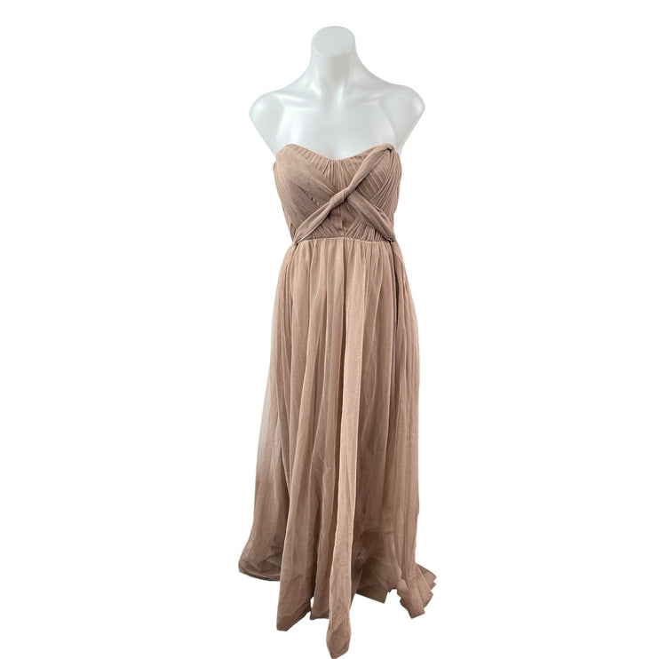 Birdy Grey Nude Beige Strapless Sweetheart Pleated Bridesmaid Gown Dress Size XS