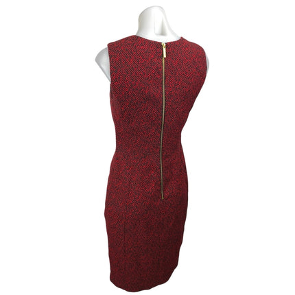 Calvin Klein Red Black Tweed Sleeveless Back Zipper Mini Pencil Sheath Dress 6
