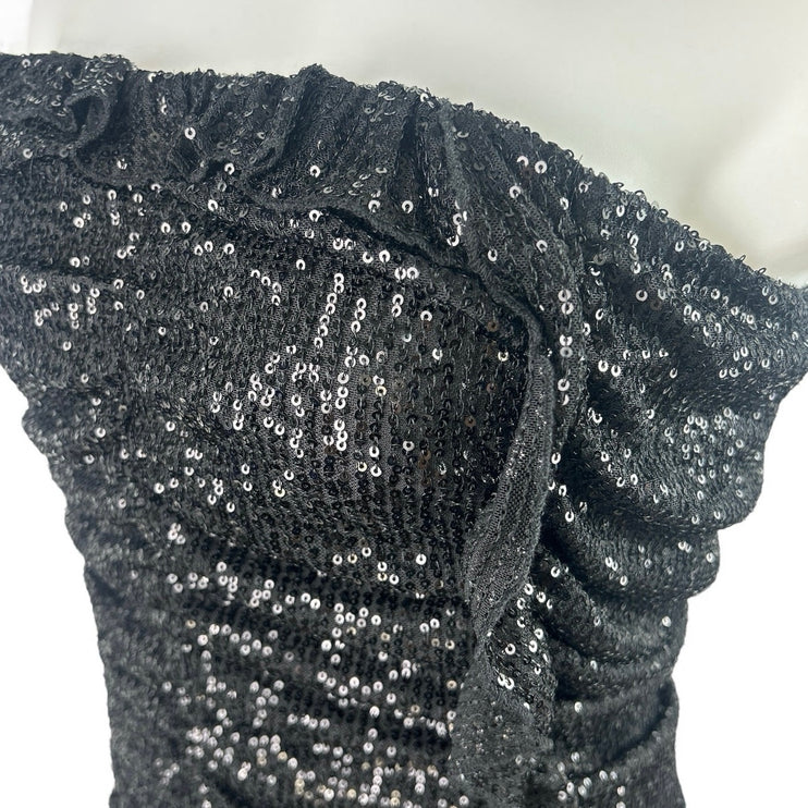 NEW Fashion Nova Katy Black Sequin Strapless Tube Bandeau Bodycon Mini Dress XXL