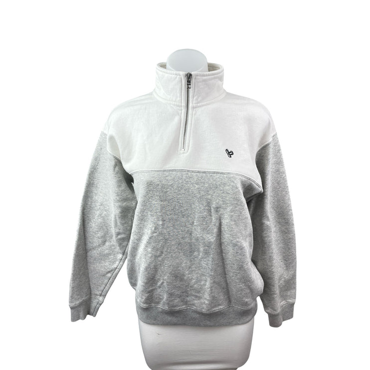 Aritzia TNA Gray White 1/4 Zip Colorblock Long Sleeve Sweater Sweatshirt Top S