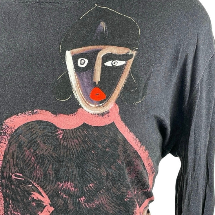 The Kit JLR Sketchbook Black Slim Graphic Art Long Sleeve Crop T Shirt Tee L