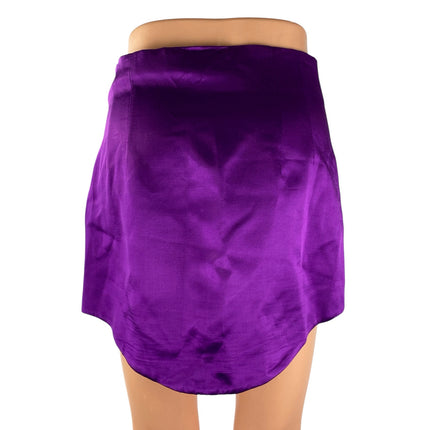 Zara Women's Purple Silk Satin High Waisted Side Zip Pencil Mini Skirt Size S