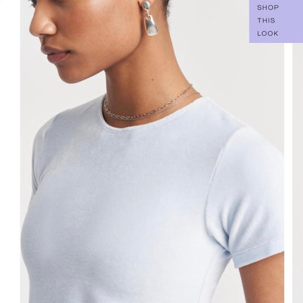 Cale Nina Light Blue Velour Velvet Crew Neck Short Sleeve Crop Tee T-shirt Top M