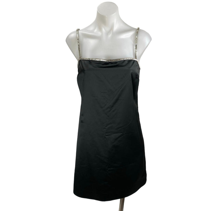 NEW Abercrombie & Fitch Black Satin Rhinestone Mini Cami Tank Shift Slip Dress M