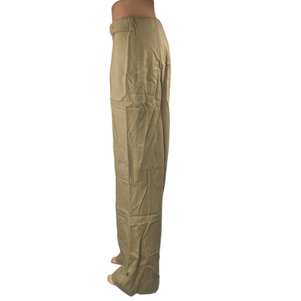 Talbots Women's Tan Khaki Wool High Rise Pleated Wide Leg Trousers Pants Size 8