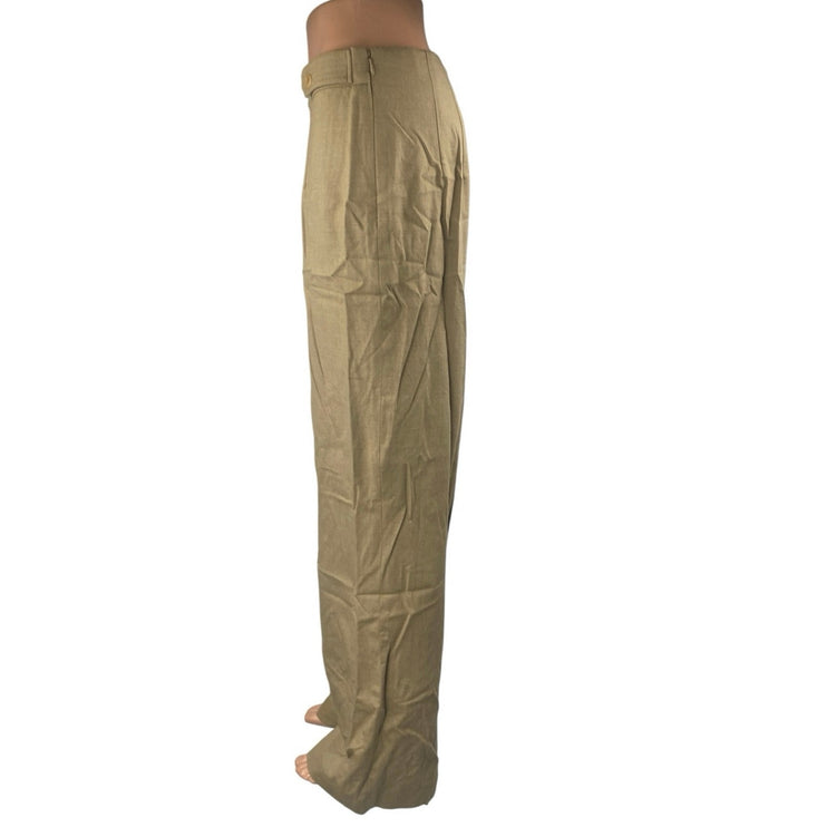 Talbots Women's Tan Khaki Wool High Rise Pleated Wide Leg Trousers Pants Size 8