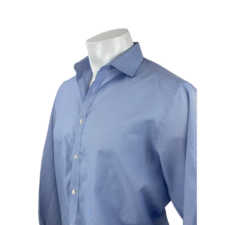Metropolitan View Men's Blue Stripe Long Sleeve Slim Button Down Shirt Top Sz 32