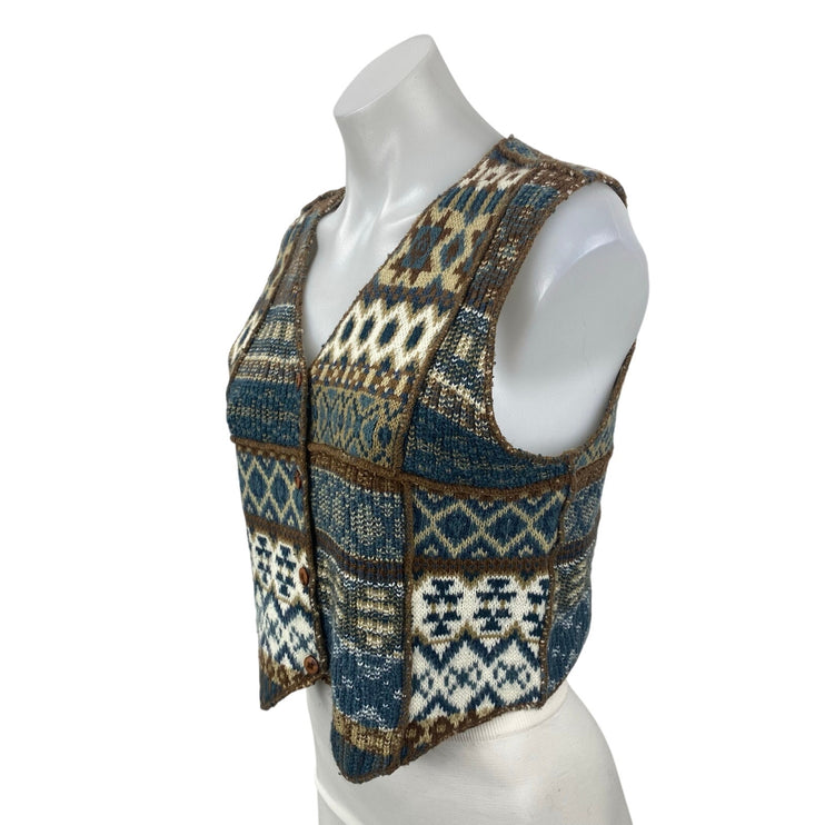 New York Style Multicolor Knit Argyle Geometric Sleeveless Sweater Vest Top Sz M